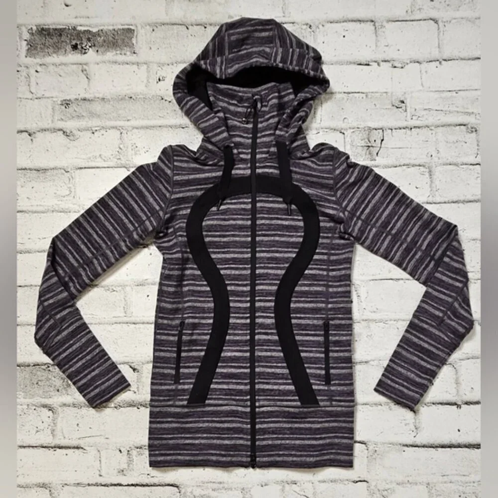 Lululemon In Stride Zip Jacket Purple Grey Stripe Women’s Size 4